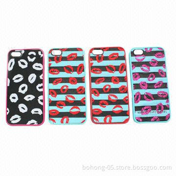 Cases for iPhone 5, Made of PC, Plating PC Paste with Embroidered Leopard Lips
